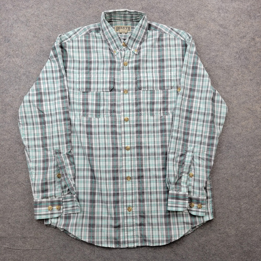 Duluth‎ Trading Shirt Mens Medium Plaid Button Up Performance Outdoor Fishing